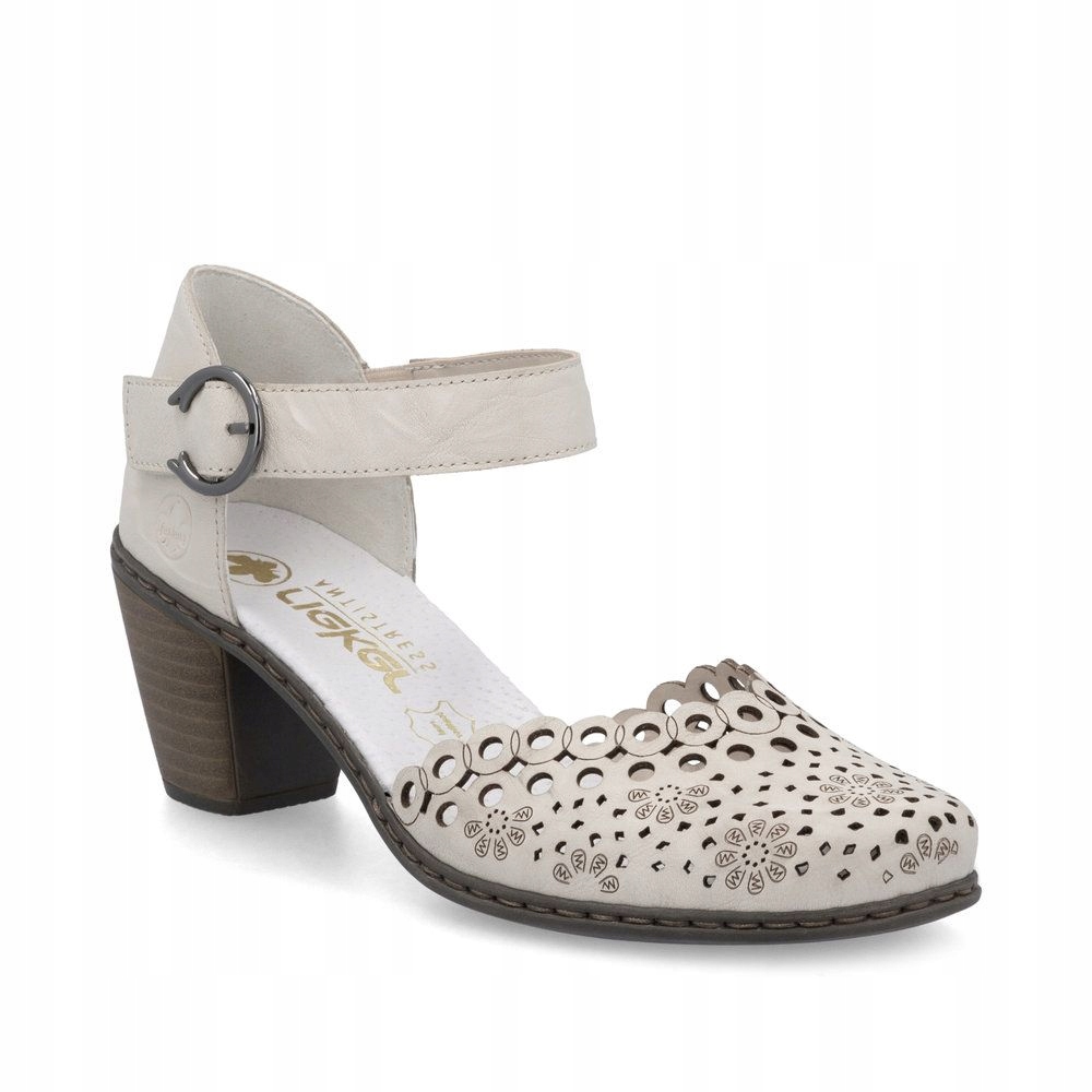 Rieker sandały Skórzane na niskim słupku Kryte palce pięta Ażurowe półbuty