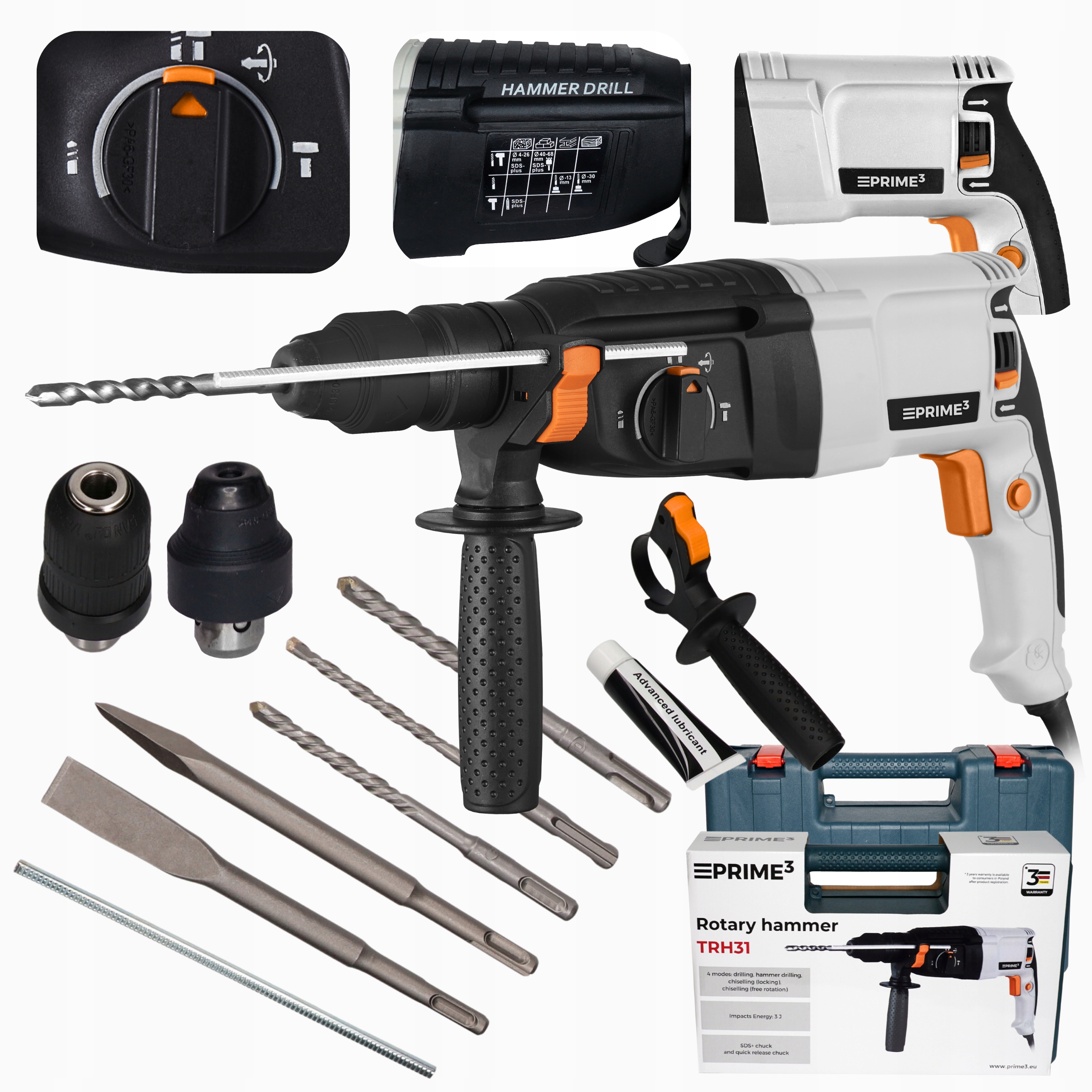 Młotowiertarka Młot Udarowy Sds+ 3J Mocna 5300 Bpm Walizka Samozacisk Kucie