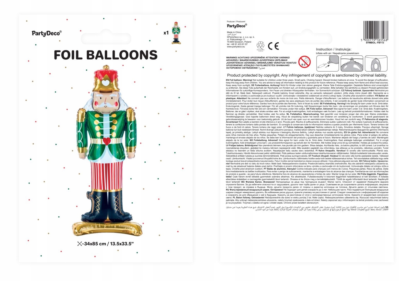balon foliowy stojący dziadek do orzechów 34x85cm mix | FB113 — 7
