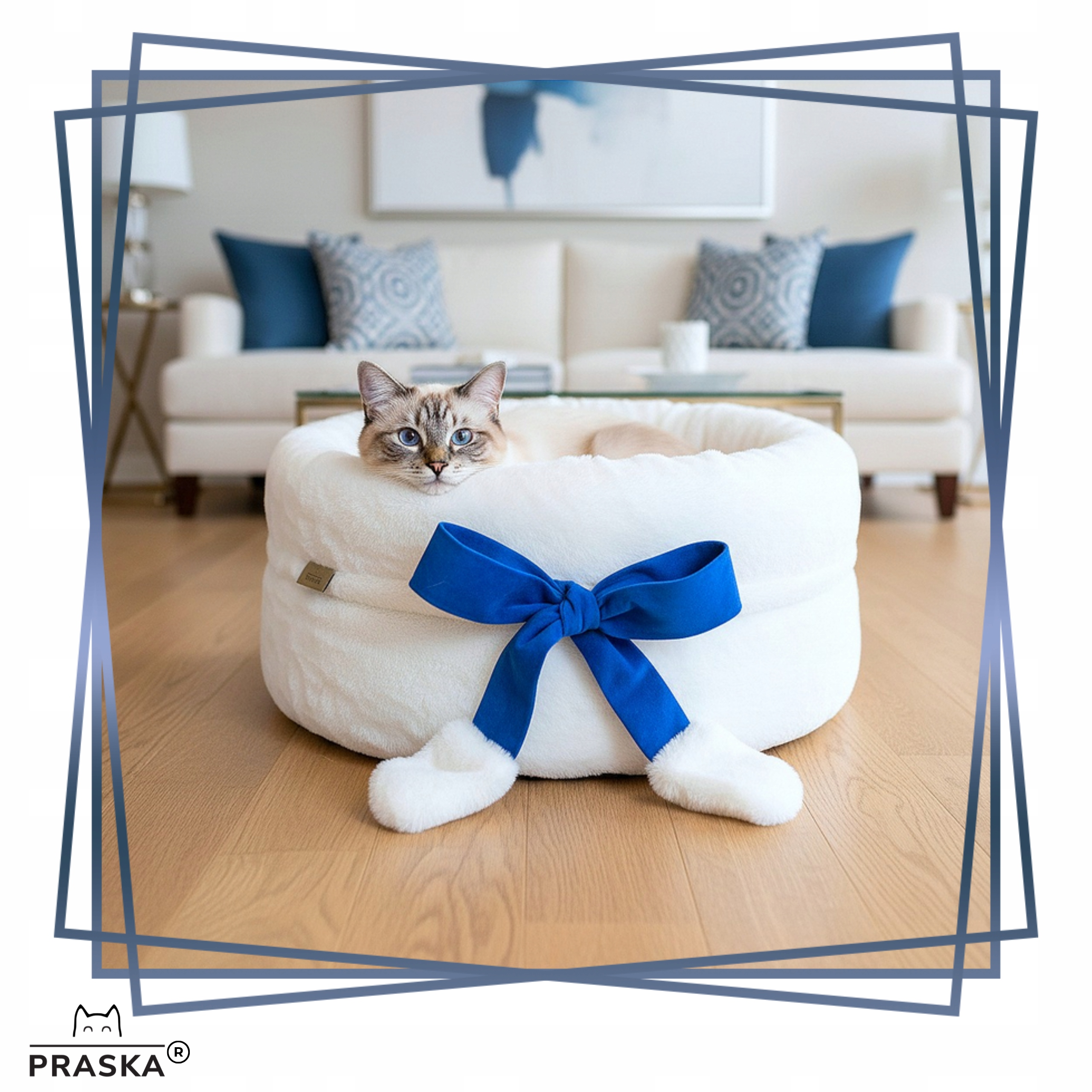 Levně Pražská Pelíšek hnízdečko pro kočky psa Bell Gift s zvonečkem 40 cm Modrá