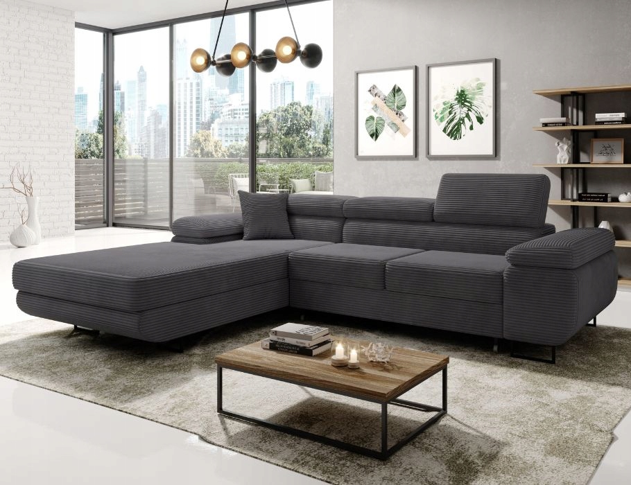 Módní rohová sedací souprava Astorp L v grafitové barvě je ideální do obývacího pokoje