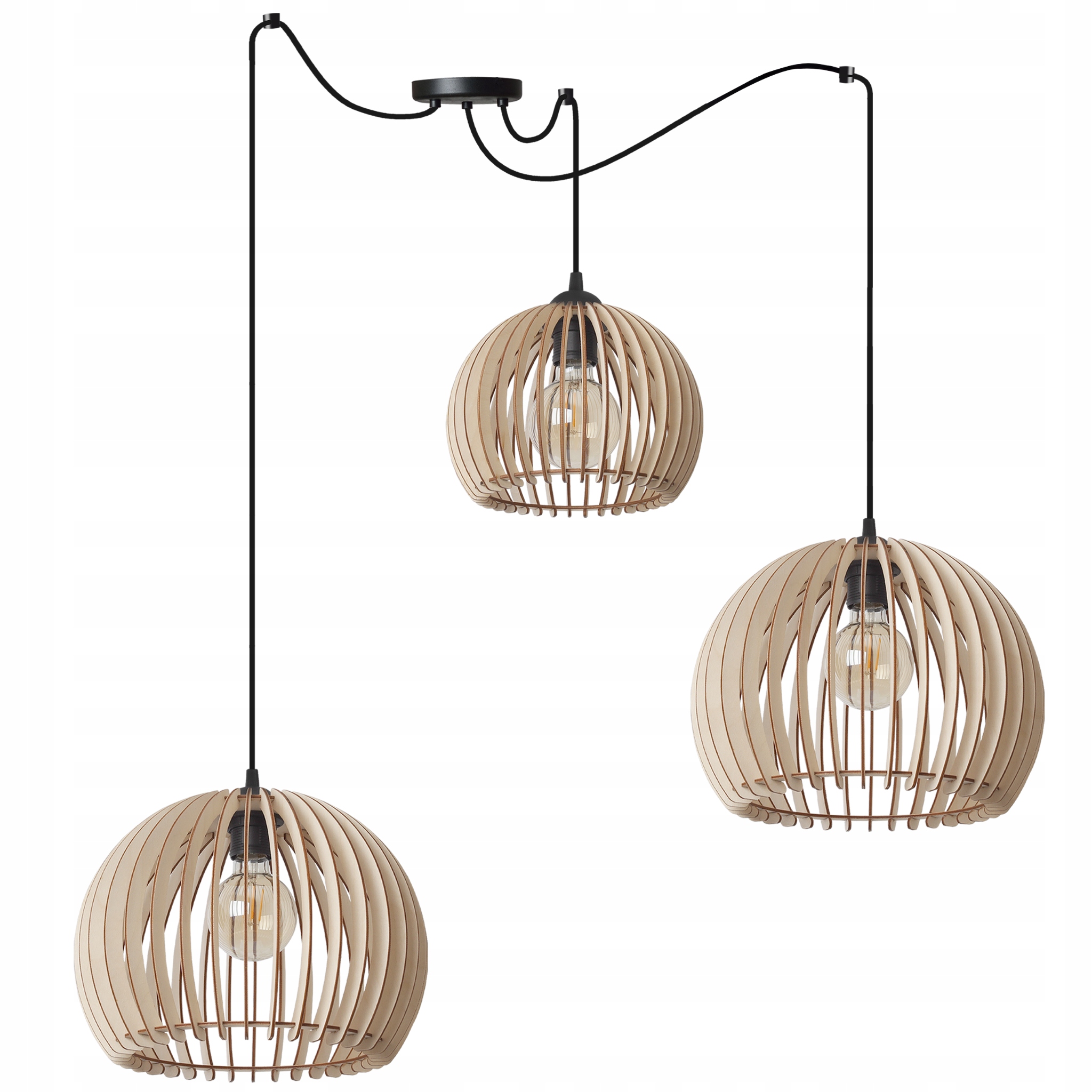 Závěsná Stropní Lampa Lustr Pavouk Dřevěná Stínidla Boho Japandi 3XE27