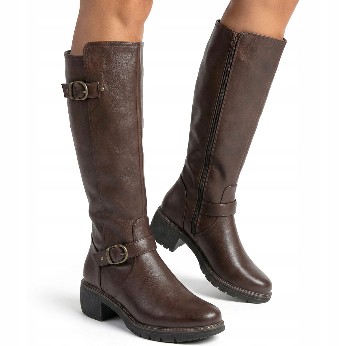 Čokoládové kozačky zateplené Vlnou kozačky Širší módní Zip Wojtyłko 37