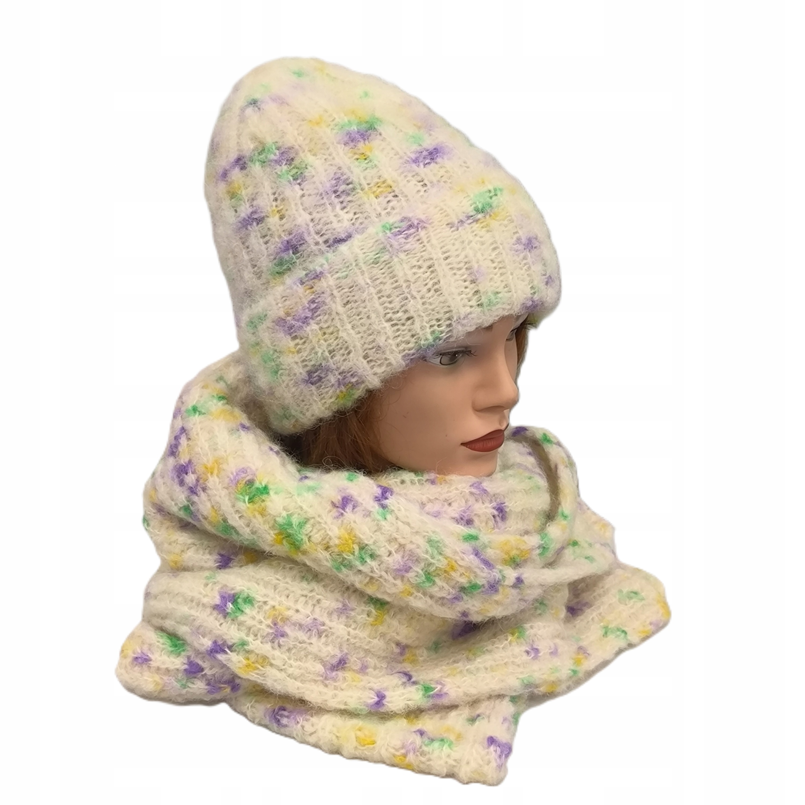 Dámská barevná vlněná sada čepice , šála Alpaka Loman Harmoso Polský