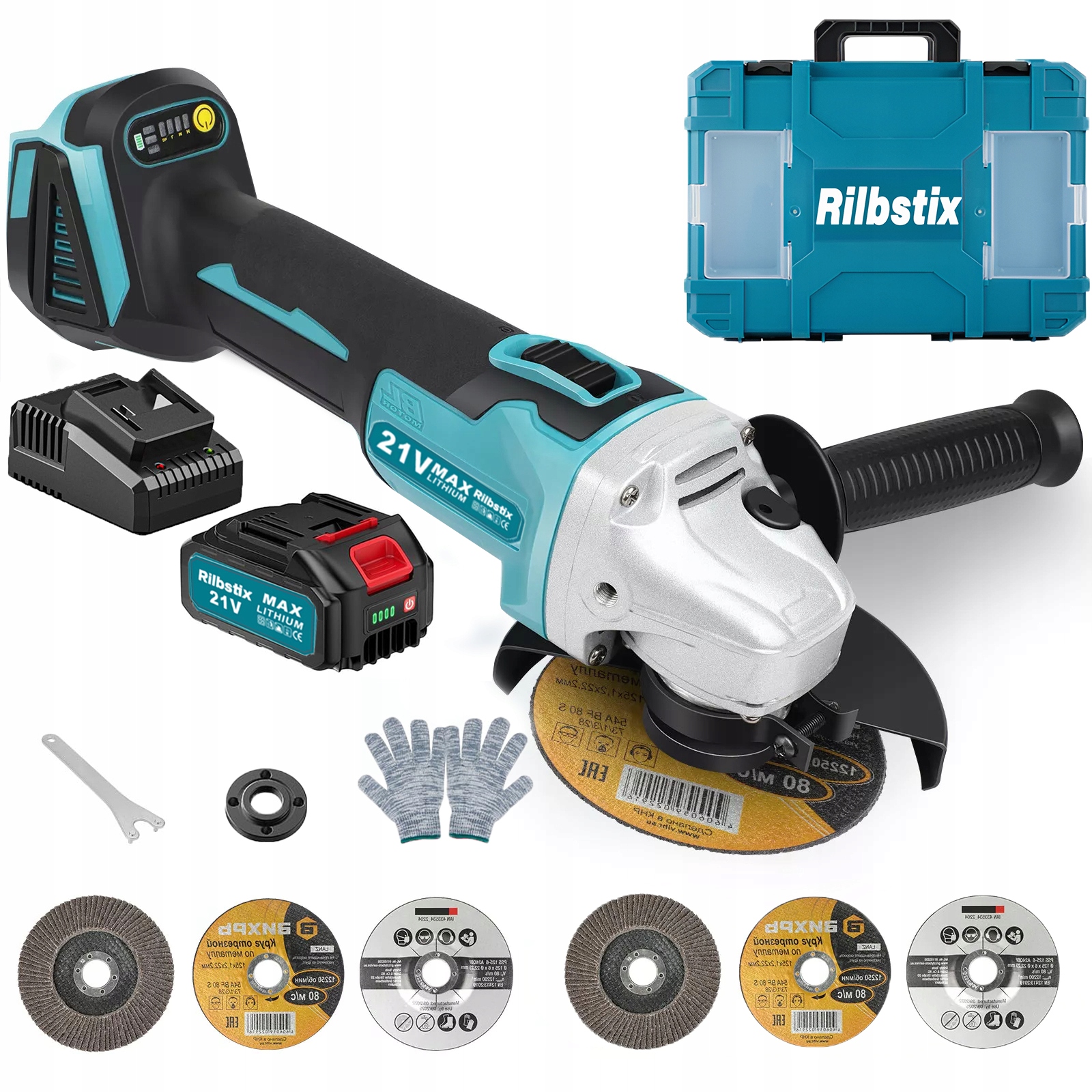 SZLIFIERKA KĄTOWA AKUMULATOROWA MOCNA 125MM 1000W RILBSTIX