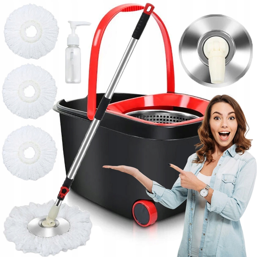 Levně Rotační Mop 360 Turbo S Kbelíkem A 3 Návleky Z Mikrovlákna 3V1, Černý