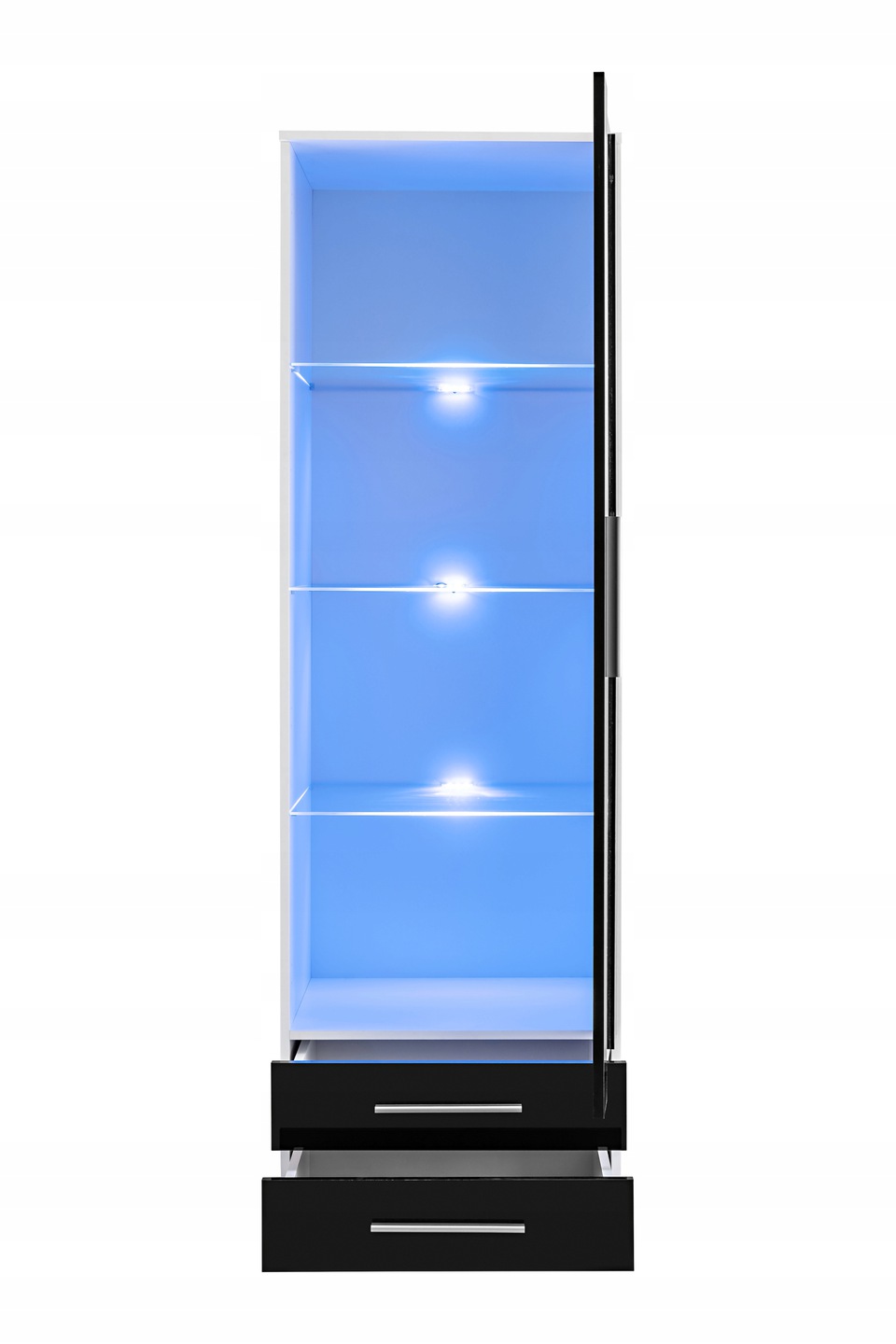 WITRYNA STOJĄCA KOMODA SŁUPEK Z SZYBĄ BIAŁY POŁYSK LED 60 cm Szerokość mebla 60 cm