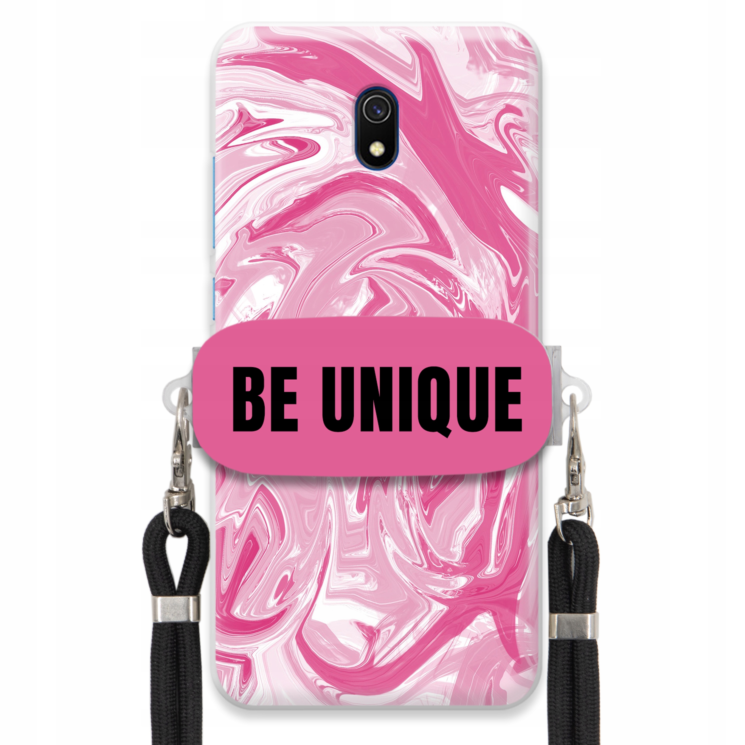 Puzdro pre Xiaomi Redmi 8A Upevňovacia šnúra Čierna Ružová Mramor Unique