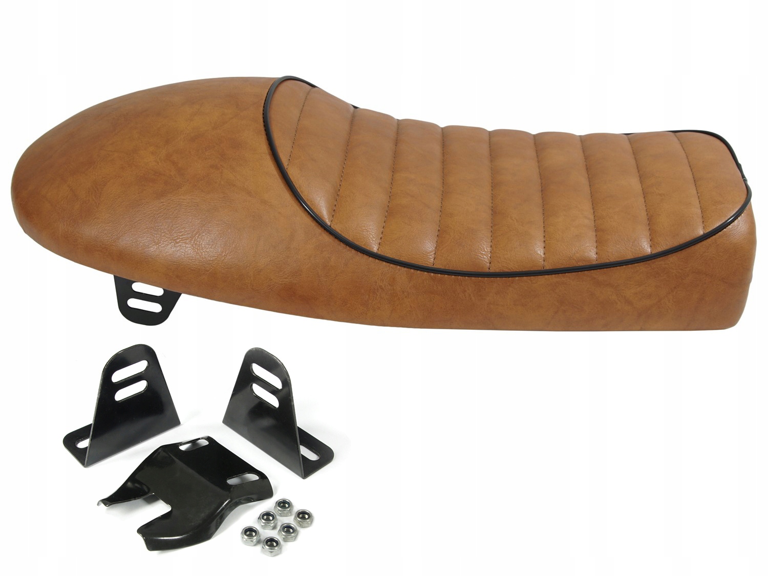 Sedadlo Světle hnědé Univerzální pohovka Cafe Racer Retro Solo úchytky