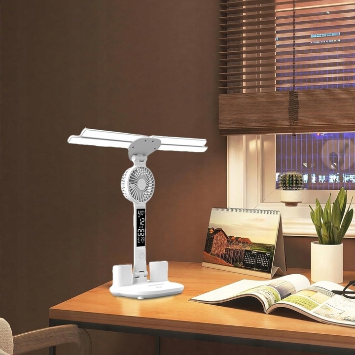 LAMPKA BIURKOWA Z WIATRAKIEM WIELOFUNKCYJNA TEMPERATURA CZAS DATA WIATRAK Informacje dodatkowe regulacja natężenia światła