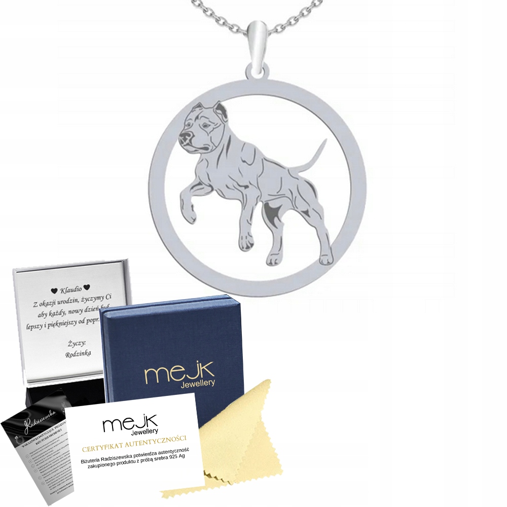Stříbrný náhrdelník Pitbull 925 Dárek Šperky Žena Gravírování Bonus