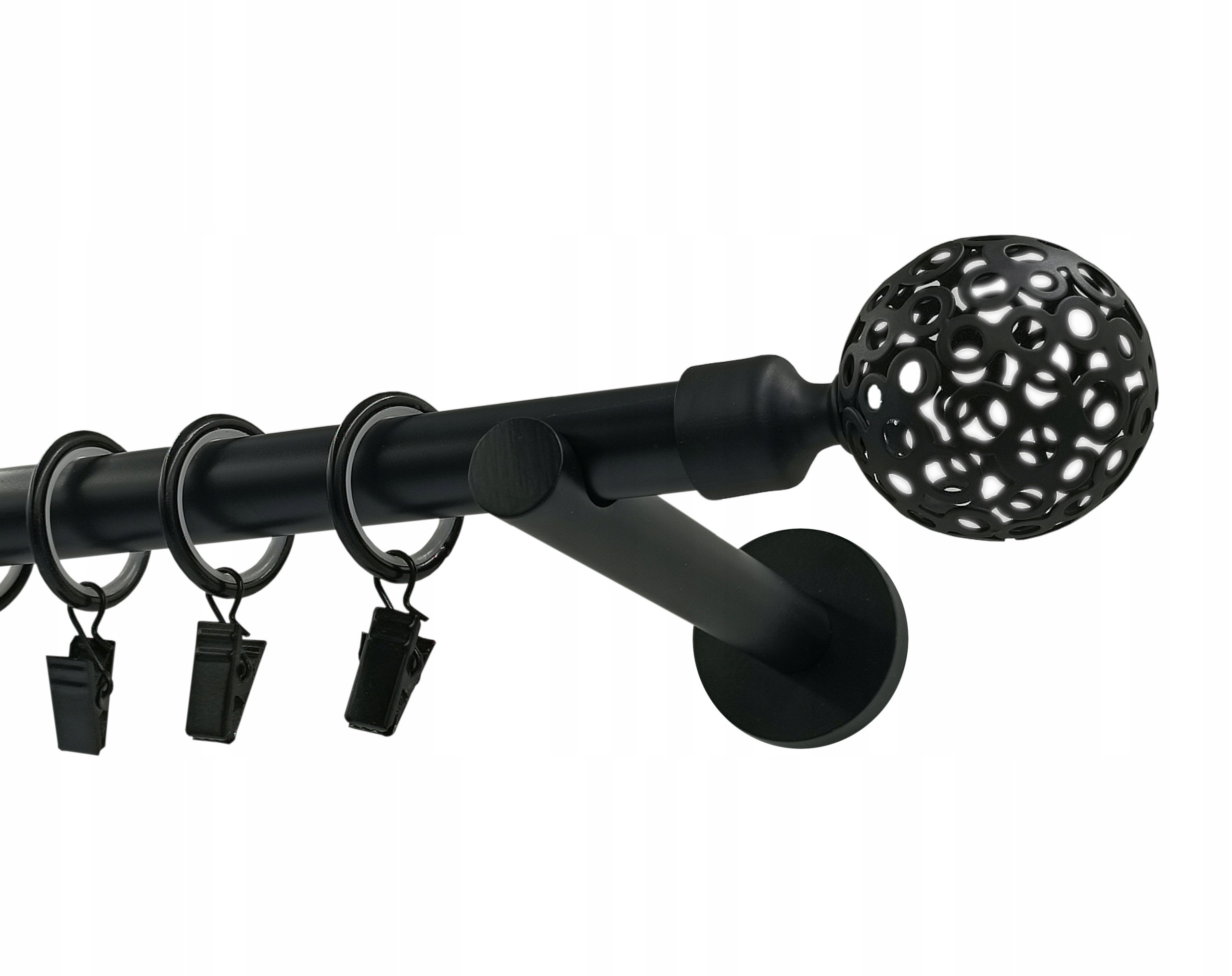 Jednoduchá garnýž Kovový 19mm Černý Mat 400cm Kula Ažurová