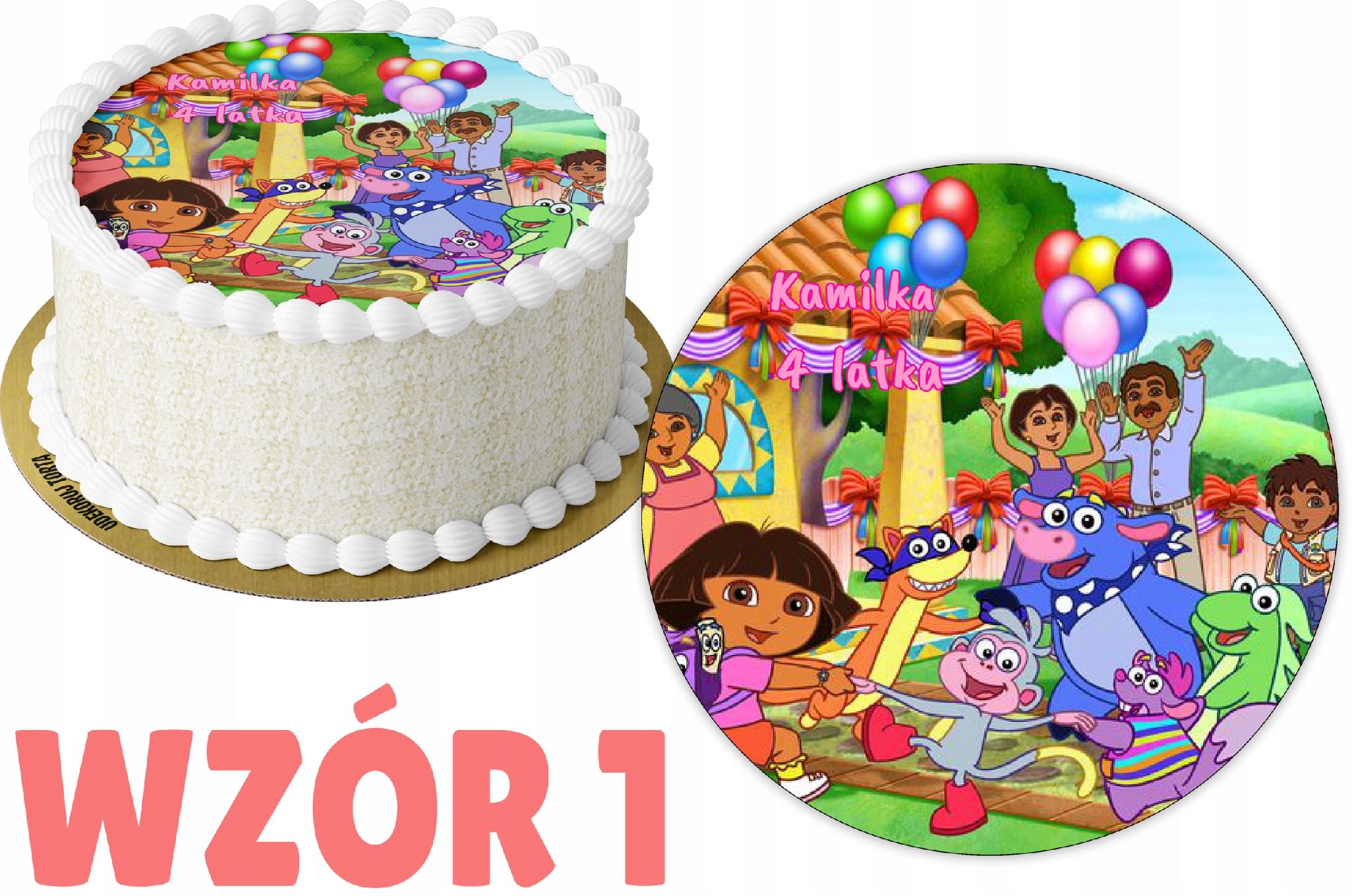 Opłatek z nadrukiem DORA POZNAJE ŚWIAT + IMIĘ Motyw bajkowy