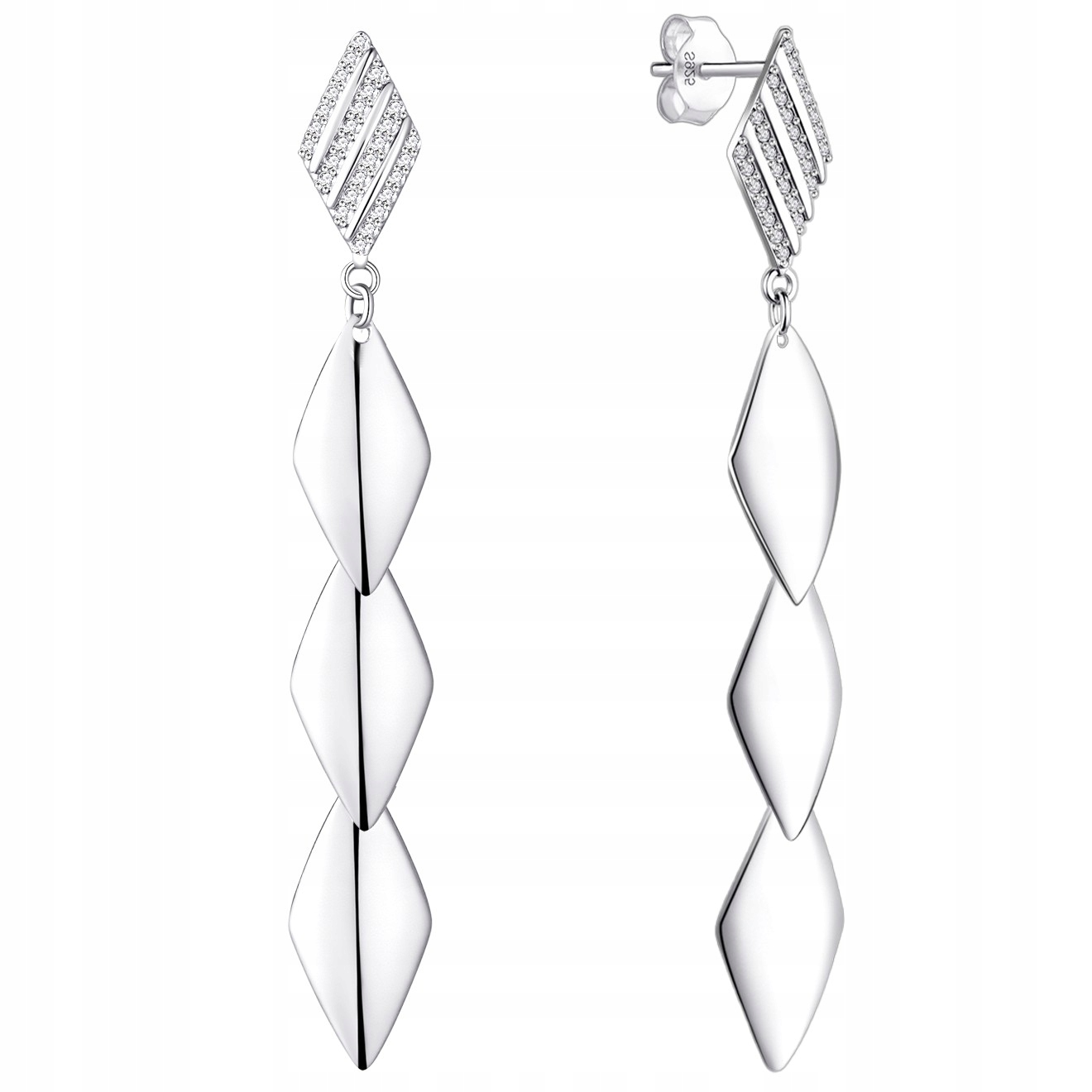 Dlouhé stříbrné náušnice elegantní se zirkony puzetky šroubovací stříbro 925