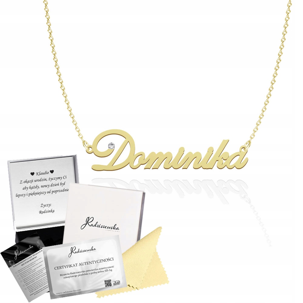 Zlatý náhrdelník s jménem Dominika Řetízek Stříbro 925 Dedikace Bonus