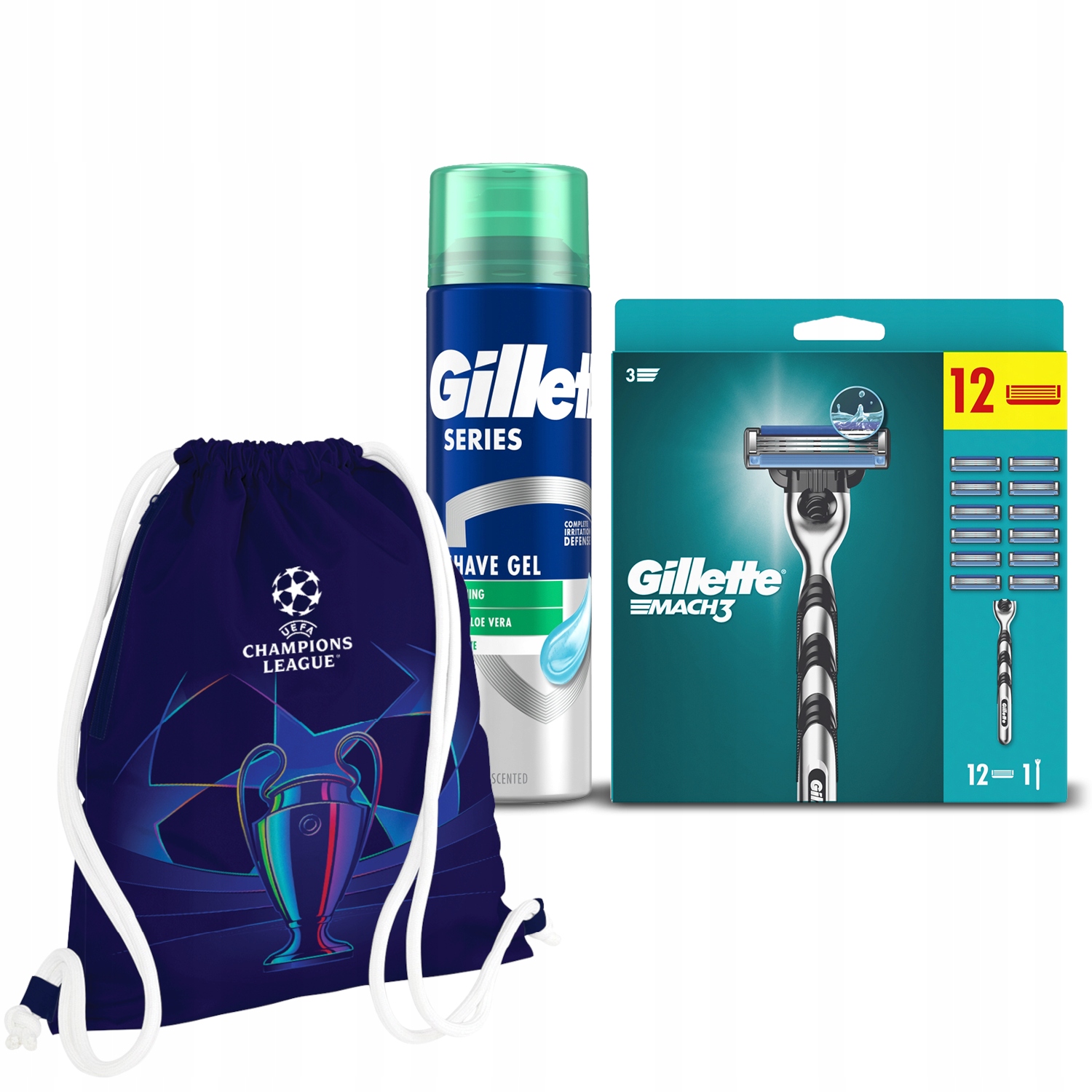 Zestaw Gillette Mach3 maszynka, 12 ostrzy Aloesowy żel Ucl