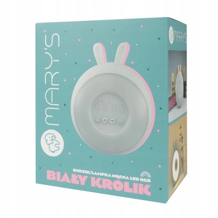 Lampka nocna z budzikiem LED RGB biały królik Kształt okrągły