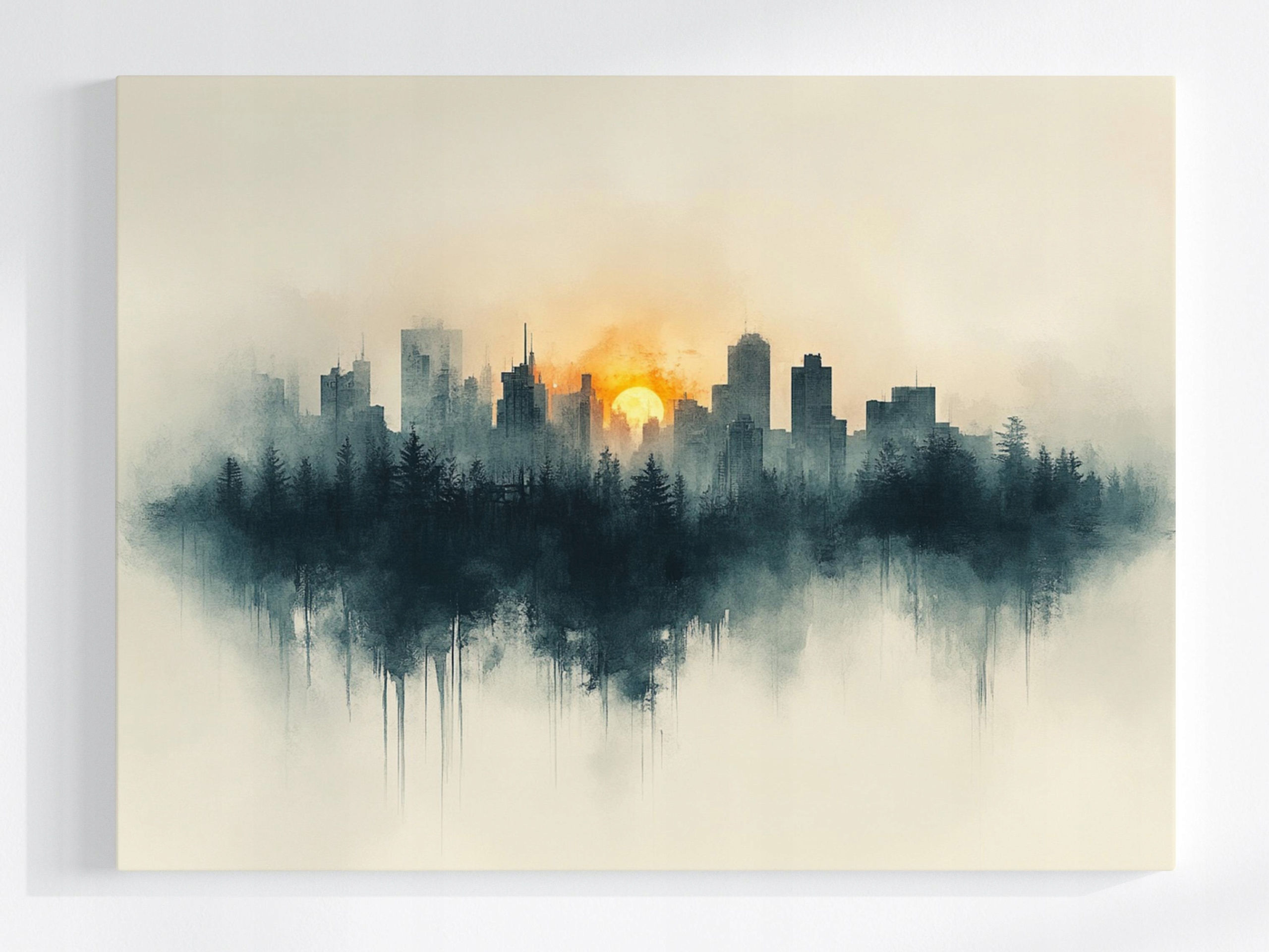 Obraz Na Plátně Canvas Grafika Město Panorama Slunce Les Akvarel 80x60