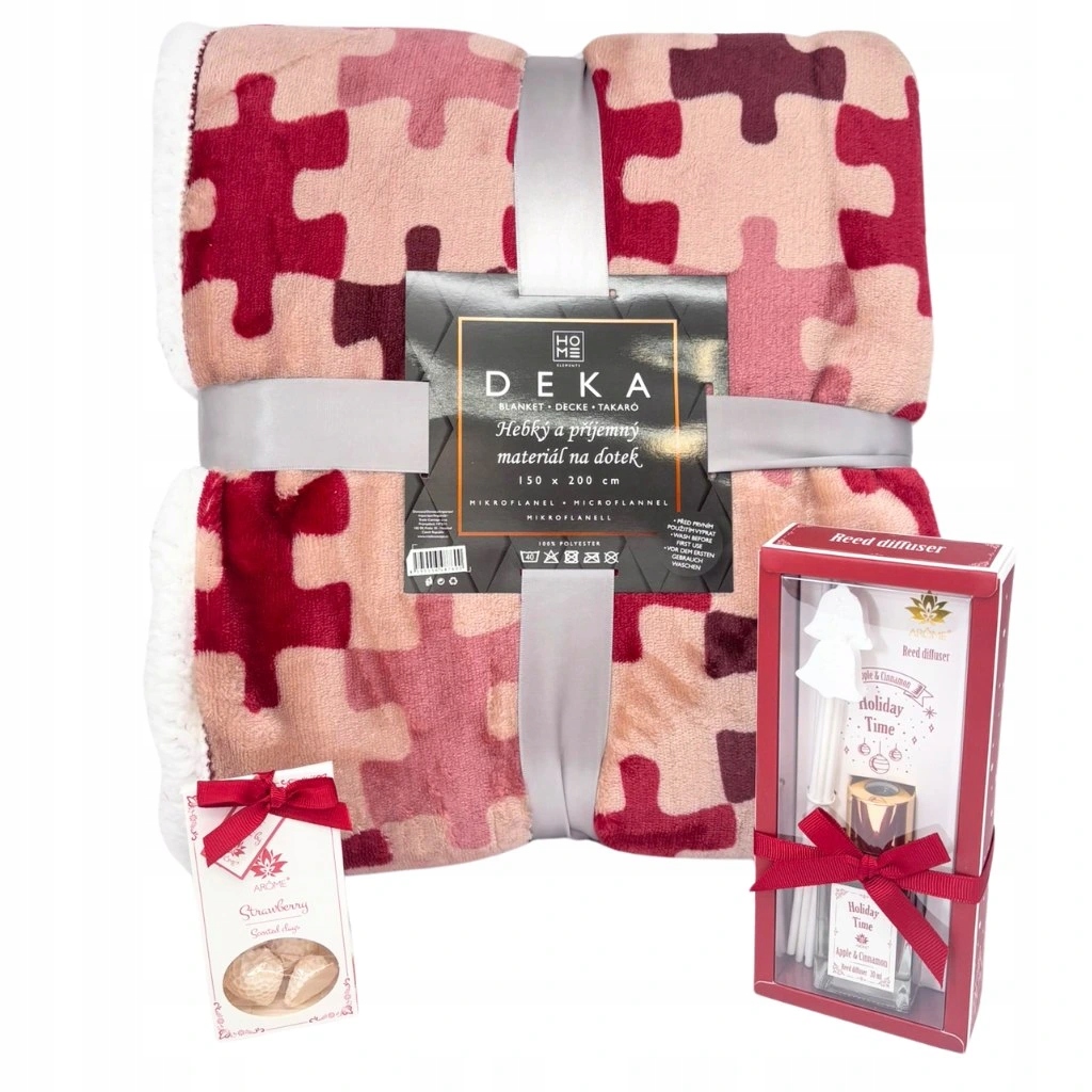 Dárkový set Puzzle, beránková deka, difuzér a vonné jíly