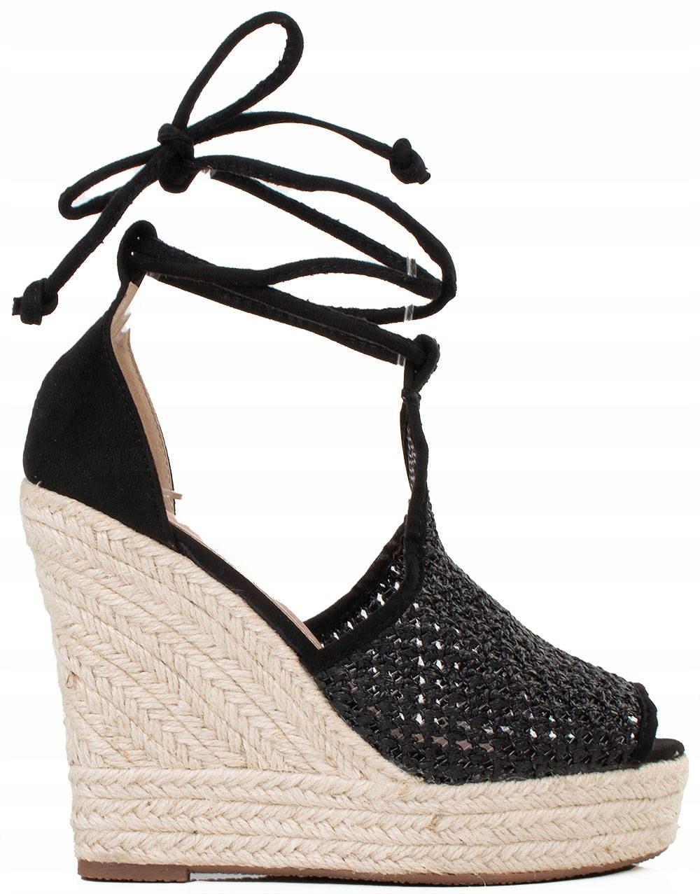 

6564 Czarne Sandały Espadryle Na Koturnie 37