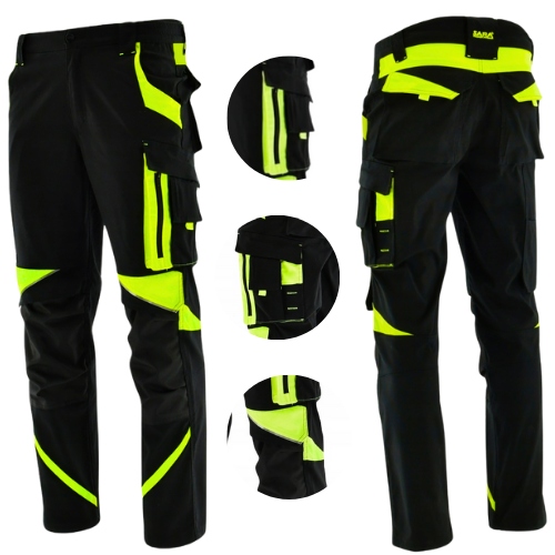 Spodnie Robocze ELASTYCZNE Odblaskowe NEON Do Pracy STRETCH SPANDEX BHP