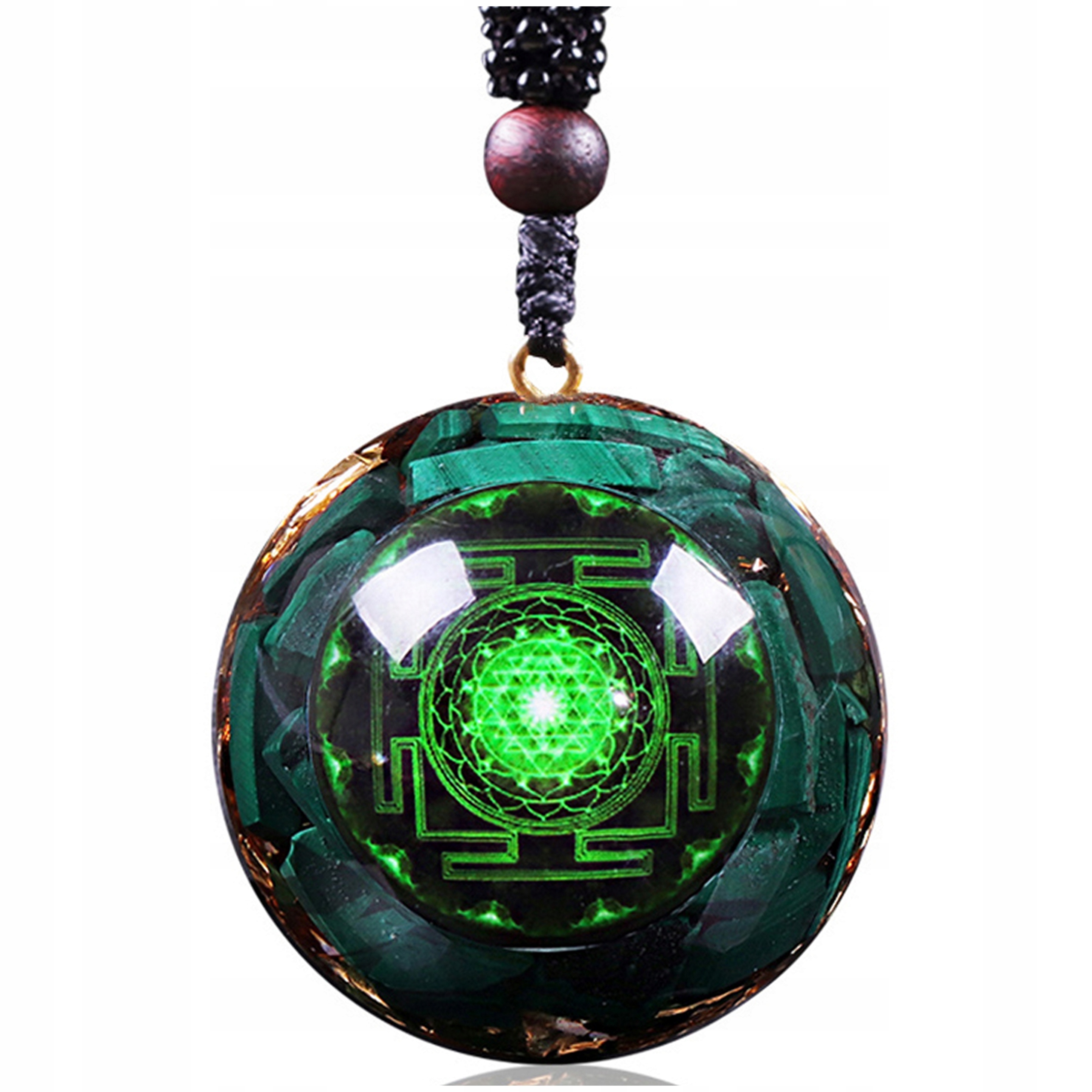 Naszyjnik Z Żywicy Epoksydowej Wisiorek Orgonitowy Śri Jantra Malachit