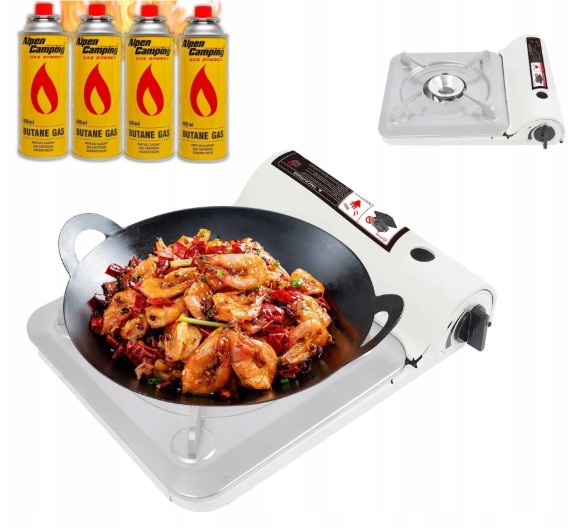 Turistický plynový vařič na vaření přenosný, polní, silný 4 kartuše