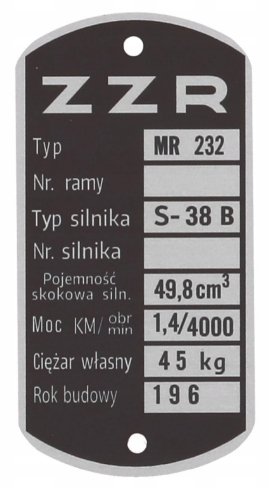

Tabliczka Znamionowa Komar Mr 232 /wzór org/