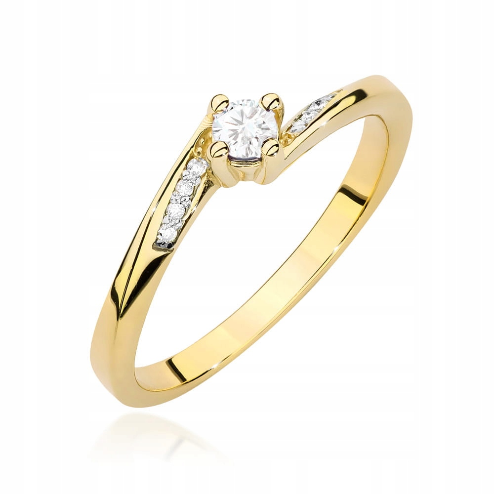 Złoty 585 Pierścionek Zaręczynowy Diamenty 0.14ct