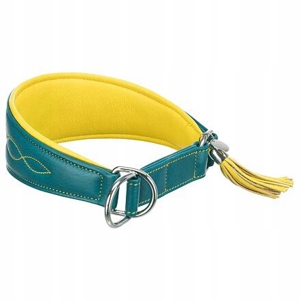 Levně Trixie Kožený obojek Active Comfort pro chrty petrolejová/žlutá
