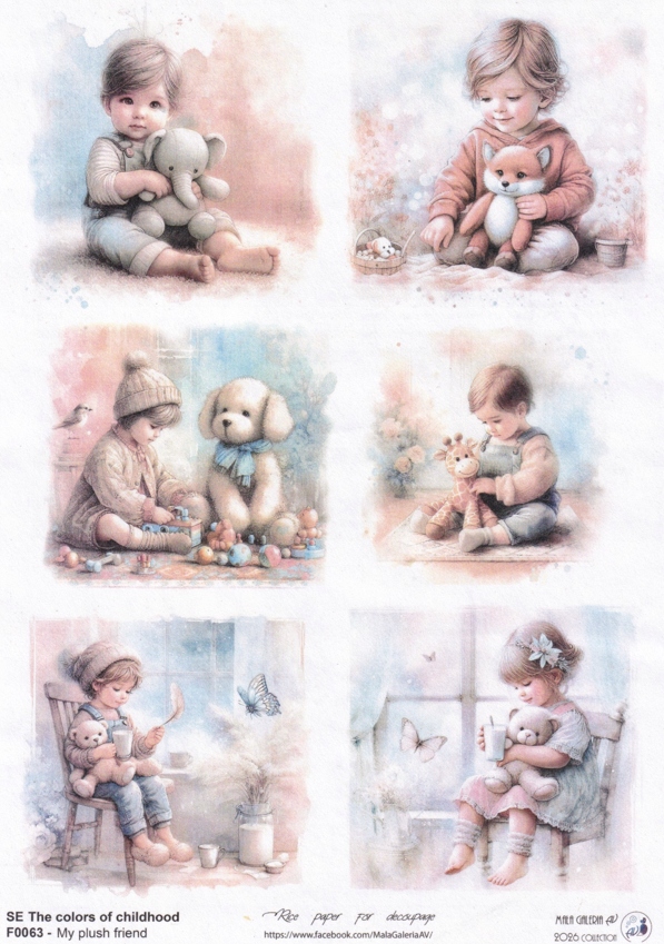 Papier Ryżowy decoupage - Kolory Dzieciństwa Pluszowy Przyjaciel proj.AV A4