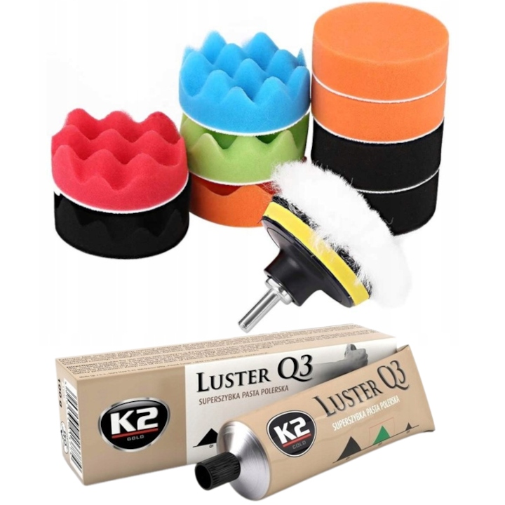 Zestaw XXL 11el Gąbek Gąbki Pady K2 Pasta Polerska Do Polerowania Lakieru