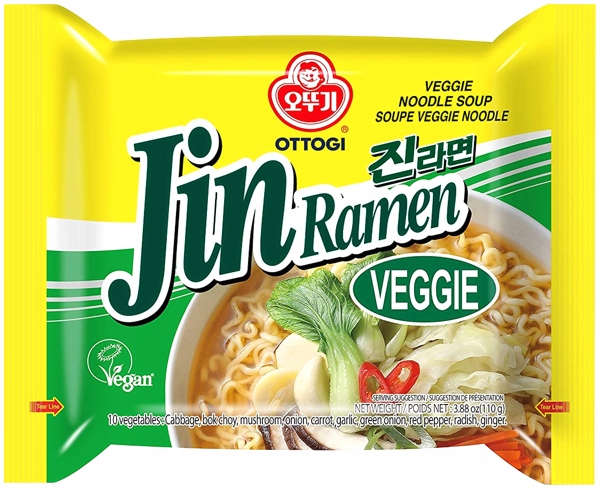 Levně 7x Těstovinová polévka Jin Ramen Veggie, lehce pikantní, 110 g Ottogi