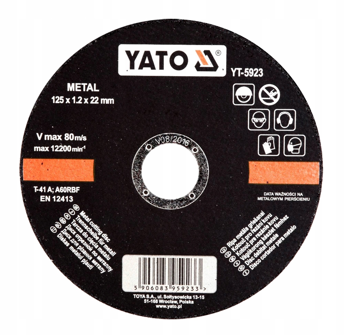 

Tarcza Do Cięcia Metalu 125X1,2X22 YT-5923 Yato
