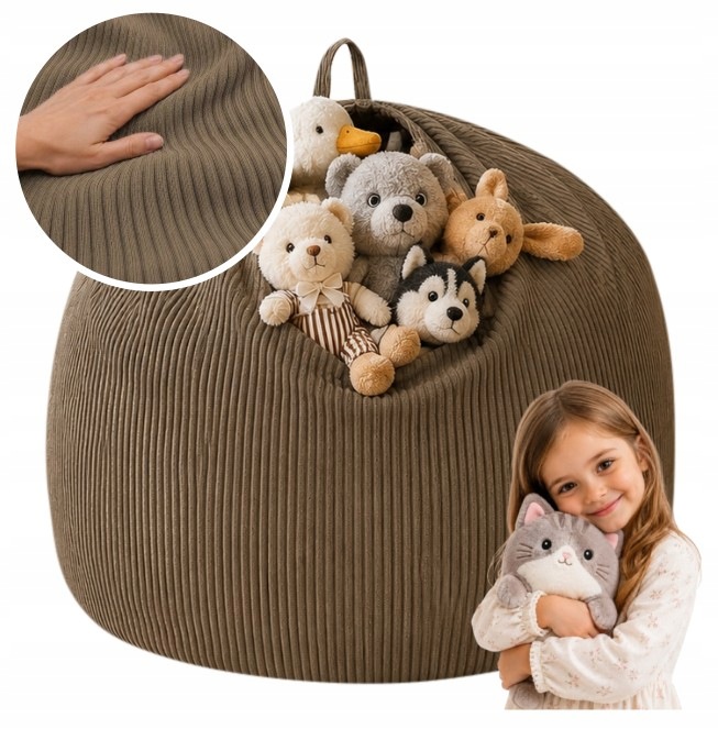 Torba Pokrowiec Worek na Pluszaki Pufa Dziecięca 80x80x50cm Brązowoszary