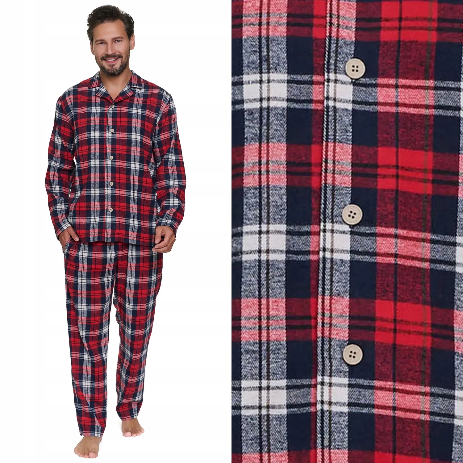 Pánské pyžamo Doctornap Pmb 7501 cozy time červené s bavlnou a knoflíky 2XL