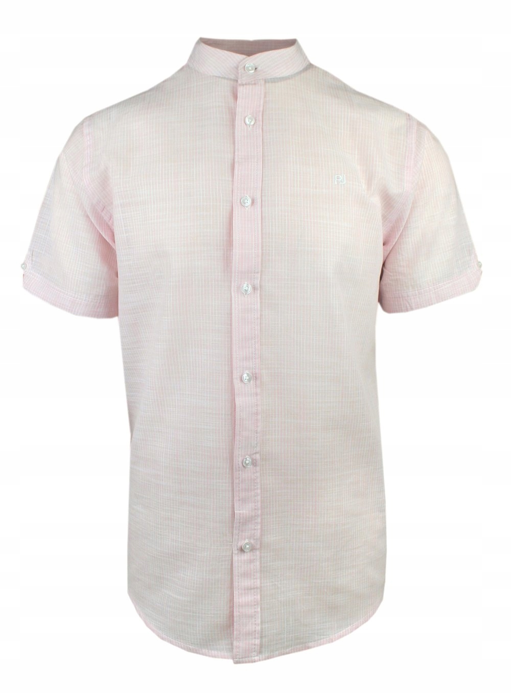 Košile z lnu a bavlny na stojáčku Pako Jeans Světle růžová, Pruhovaná L