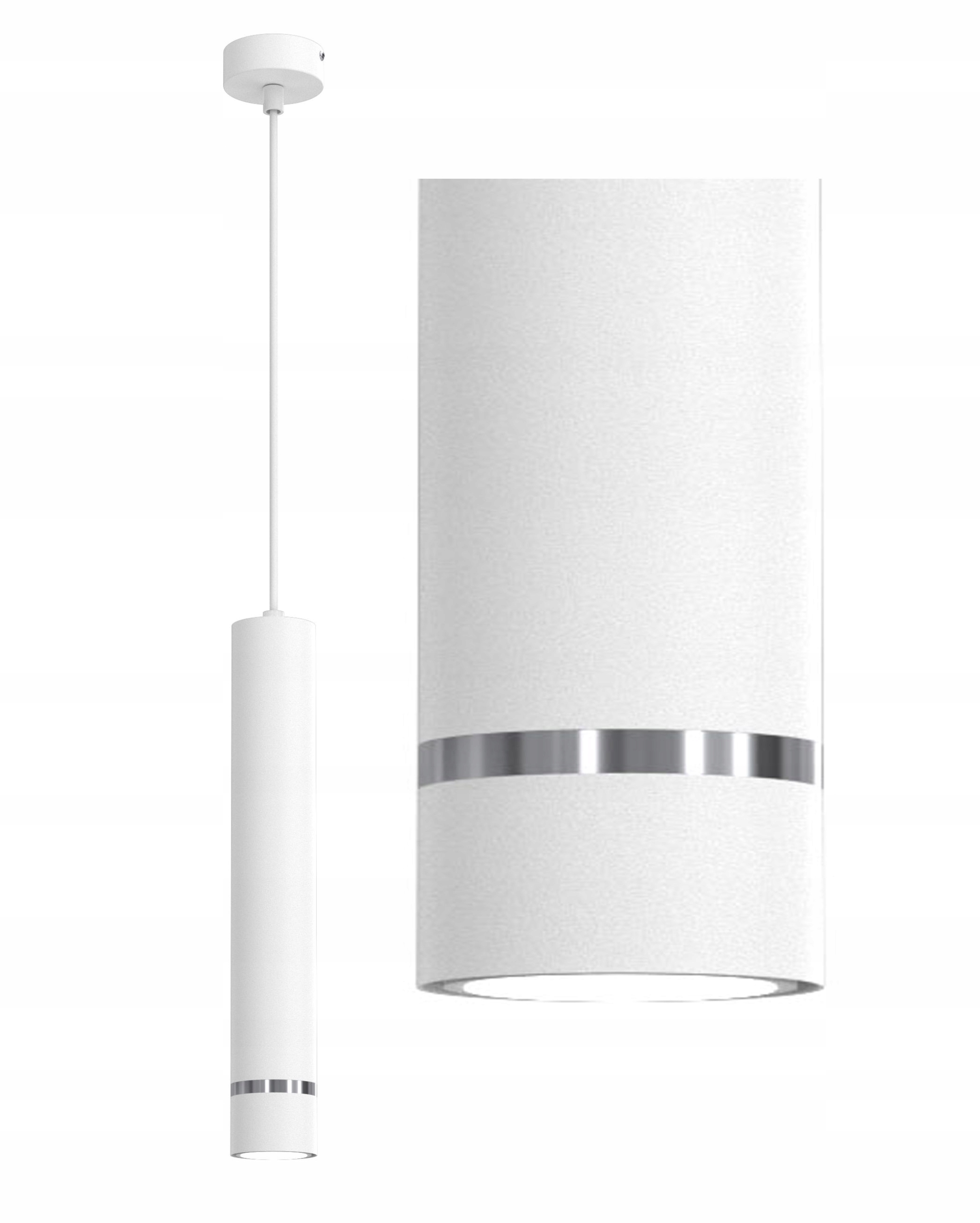 LAMPA WISZĄCA AURORA SILVER BIAŁA NOWOCZESNA TUBA SUFITOWA LED DO SALONU