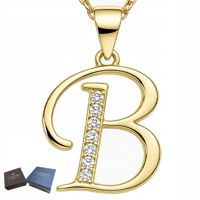 Zlatý náhrdelník Stříbro 925 Dárek pro maminku Přívěsek se zirkony Písmeno B