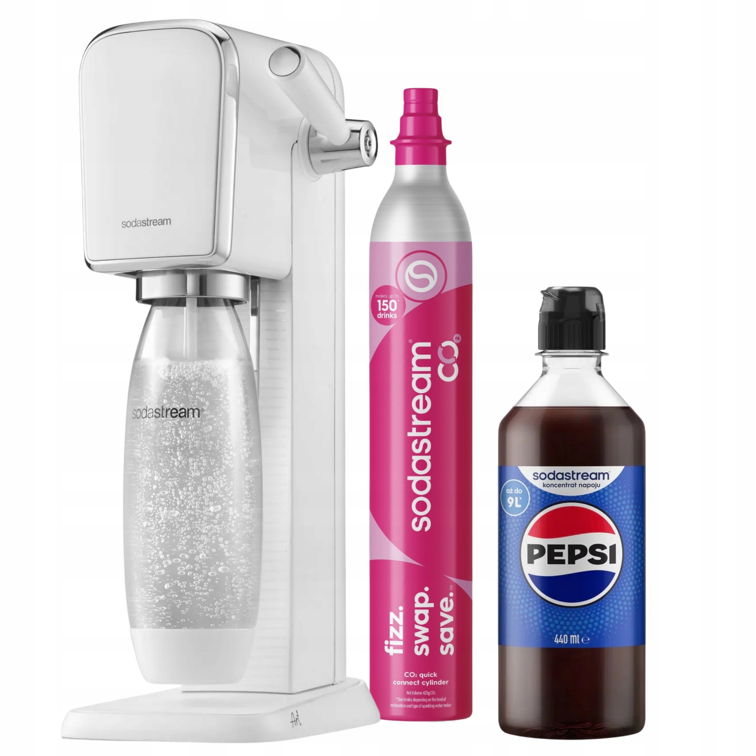 Sodastream Výrobník Sody Art bílý na sycení vody koncentrát sirupu Pepsi