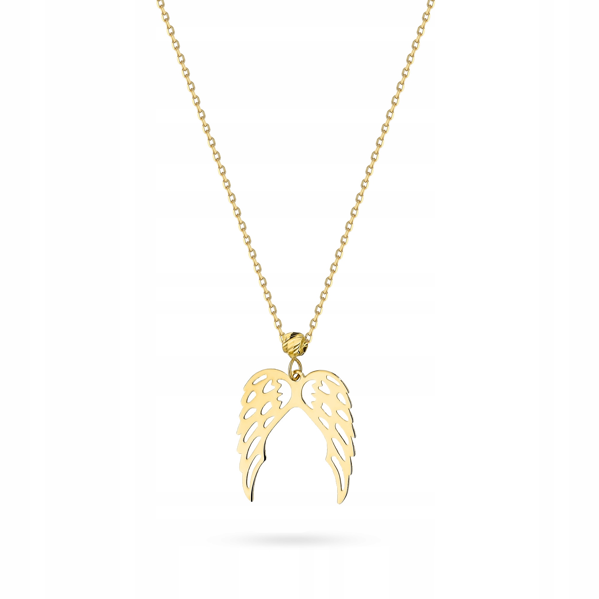 Złoty Naszyjnik Łańcuszek pr. 585 Skrzydła Anioła Diamentowana Kulka 14k