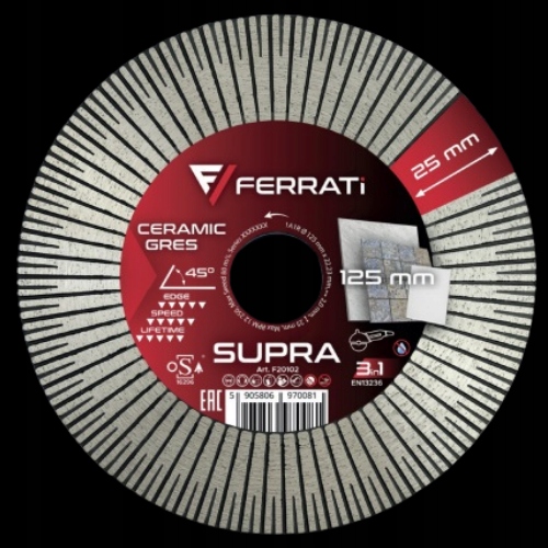 Ferrati Supra Tarcza Diamentowa 125mm x 22,23mm do cięcia gresu i ceramiki