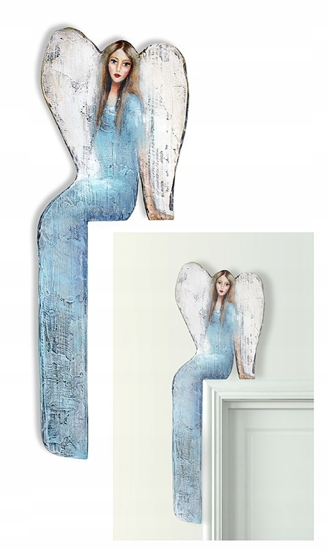 

Niebieski Anioł nad drzwi ręcznie malowany drewno