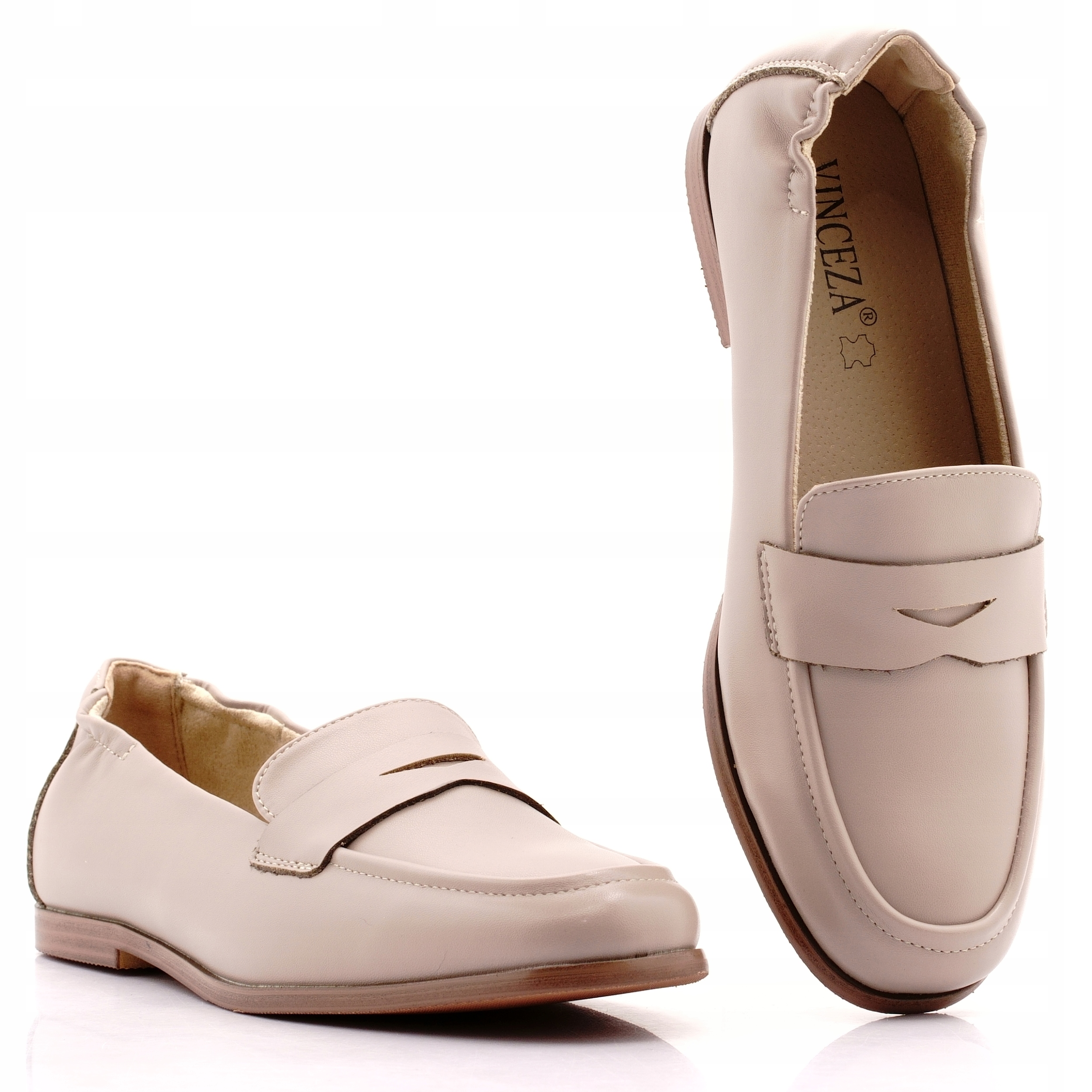 Vinceza Buty Damskie Mokasyny Beżowe Półbuty Lordsy Skórzane 18121 40