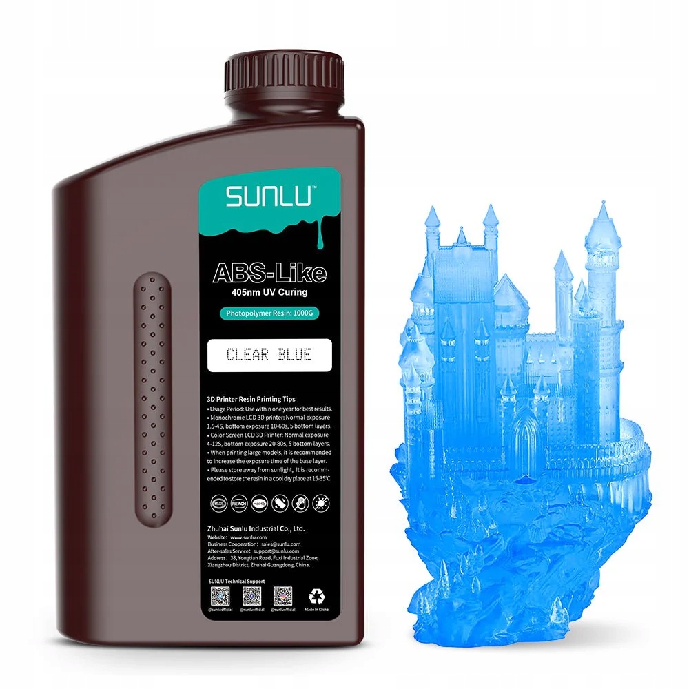 Sunlu żywica Water Washable LCD UV-Curing Resin 1kg Przezroczysta Niebieska