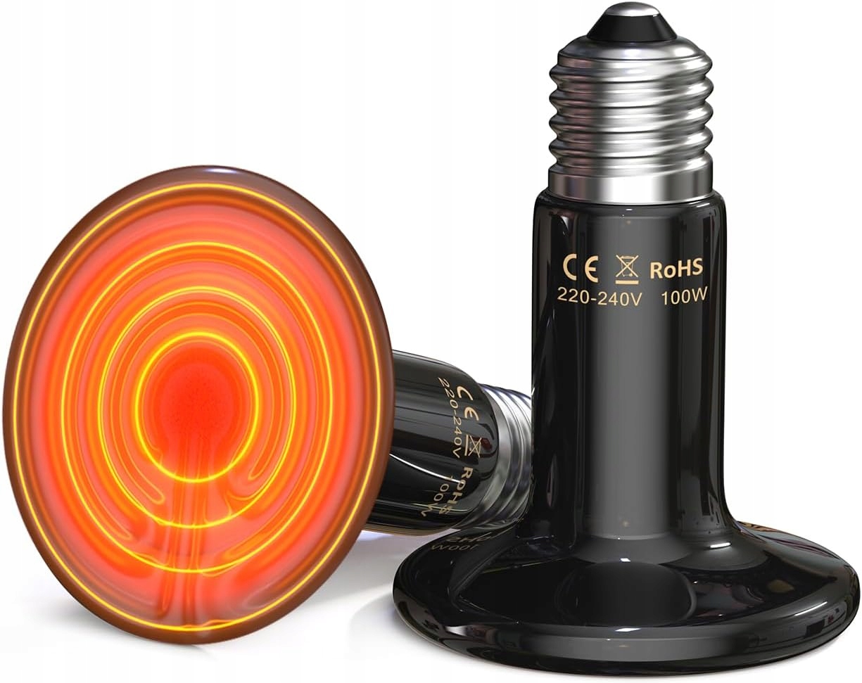 Levně 2x Žárovka Infračervená Topná Lampa Do Terária Černá 150W E27