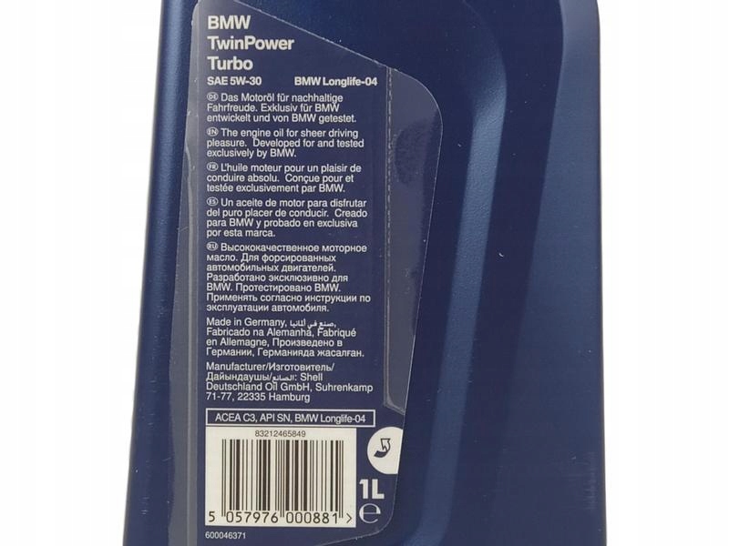 OE BMW TWINPOWER TURBO 5W30 LONGLIFE-04 LL-04 6L Model Twinpower Turbo