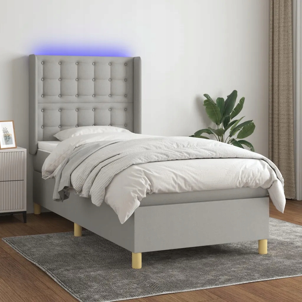 Box spring postel s matrací a Led světle šedá 80x200 cm textil Šedá 3139149