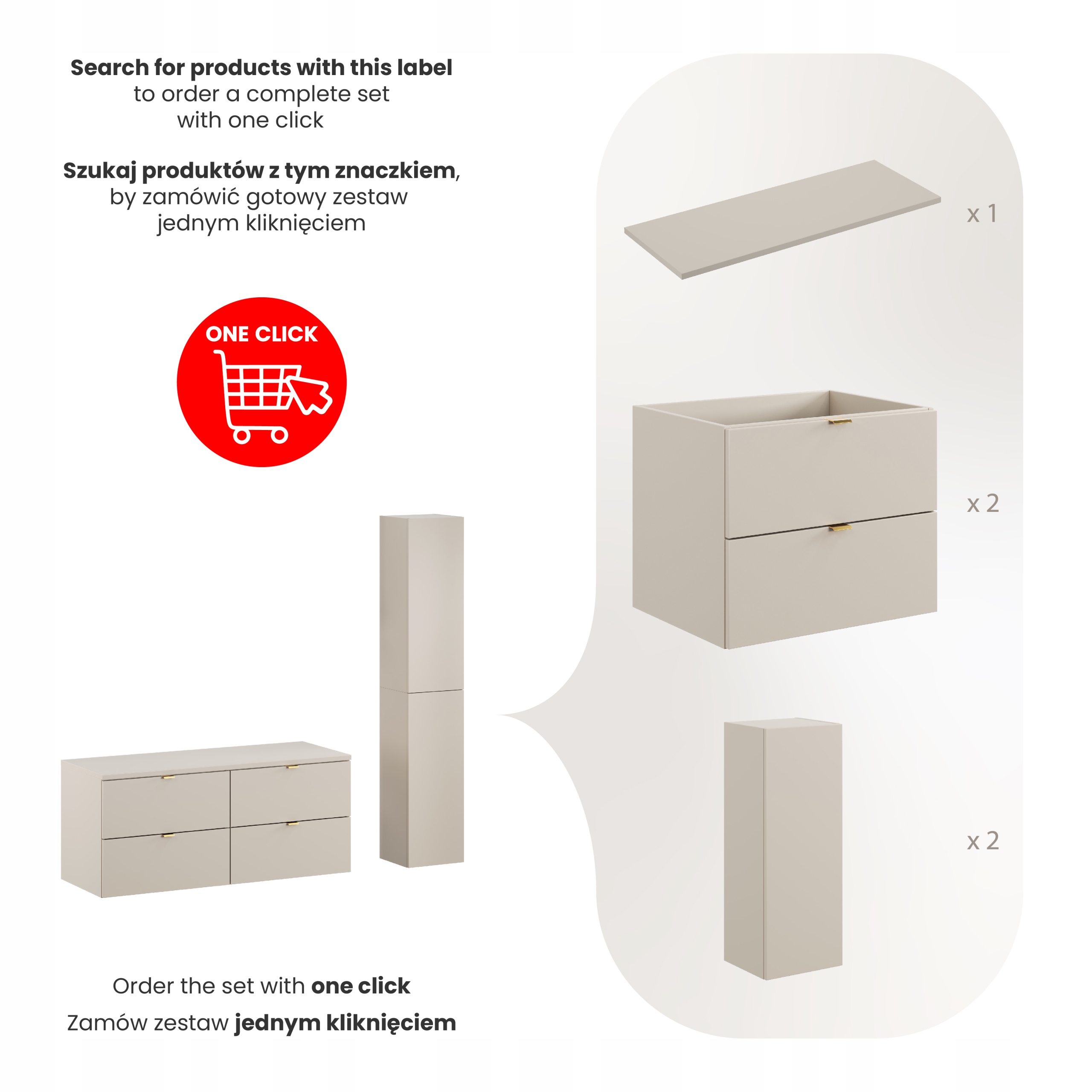 Nábytková sestava 120 cm s deskou a vysokou skříňkou