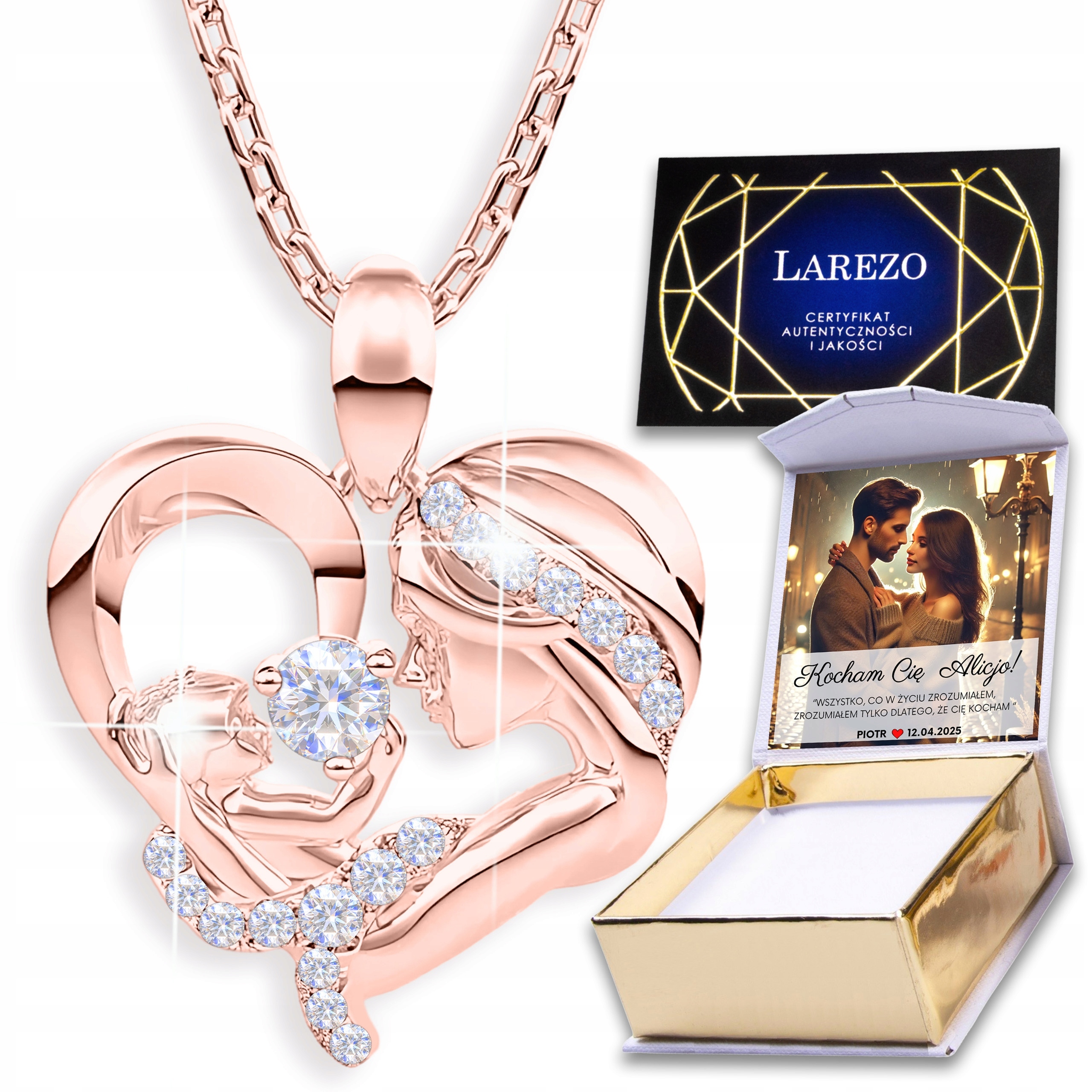 Náhrdelník Pozlacené srdce Maminka s dítětem Rodina Stříbro 925 Potisk